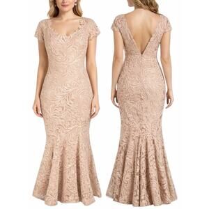 Nicole Bakti Sequin Embroidered Evening Gown Dress Dusty Rose Pink Size 6